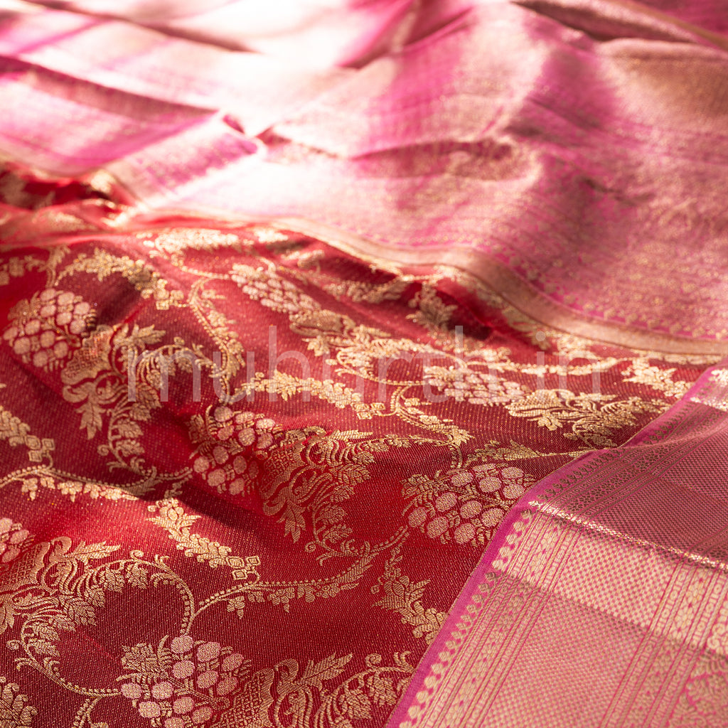 Red Kanjivaram Silk Saree with Pink