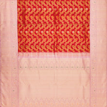 Load image into Gallery viewer, Bright Red Pure Meenakari Pure Kanjivaram Silk Saree with Peach