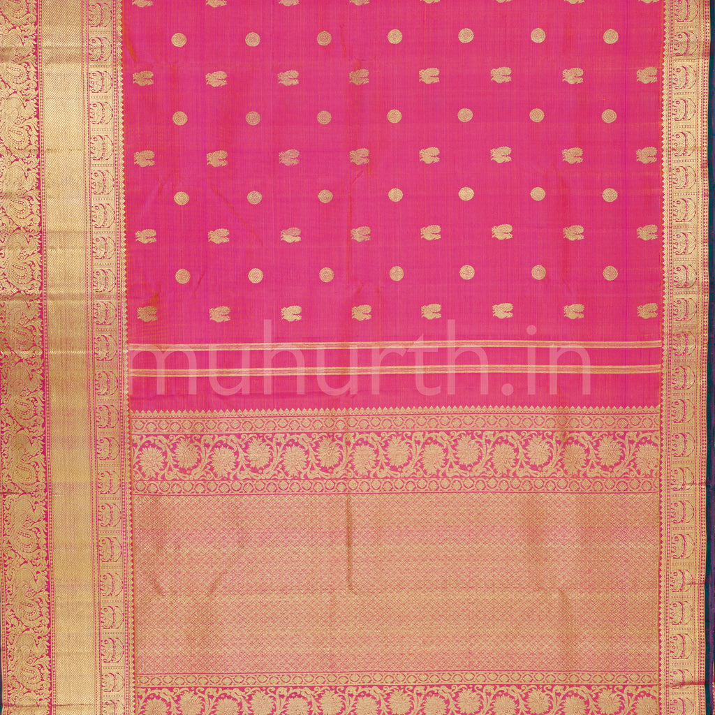 Orange Candy Pink Vaira Oosi Pure Kanjivaram Silk Saree