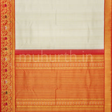 Load image into Gallery viewer, Off-White Pure Kanjivaram Silk Saree with Bright Red
