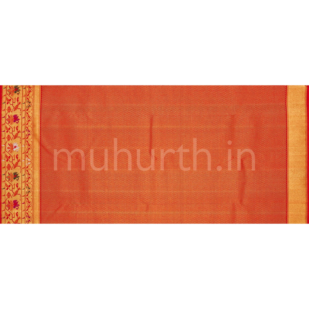 Off-White Pure Kanjivaram Silk Saree with Bright Red