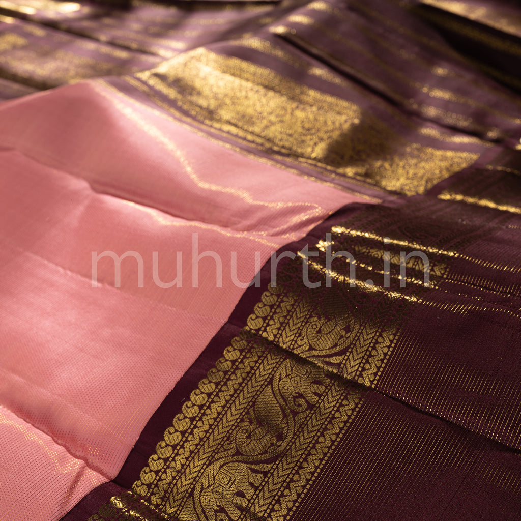 Peach Kanjivaram Silk Saree with Pakku