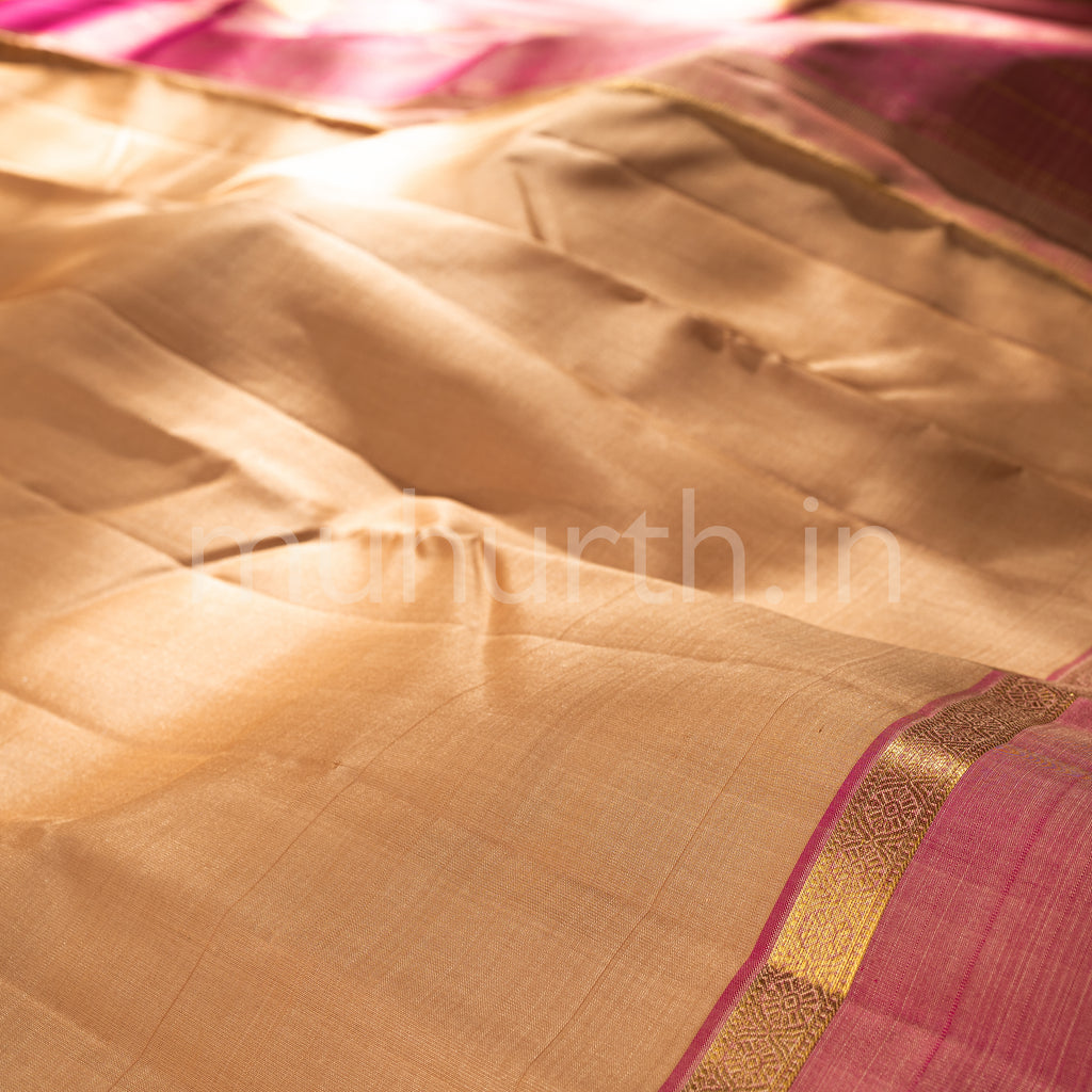 Biscuit Grown Kanjivaram Silk Saree with Pink