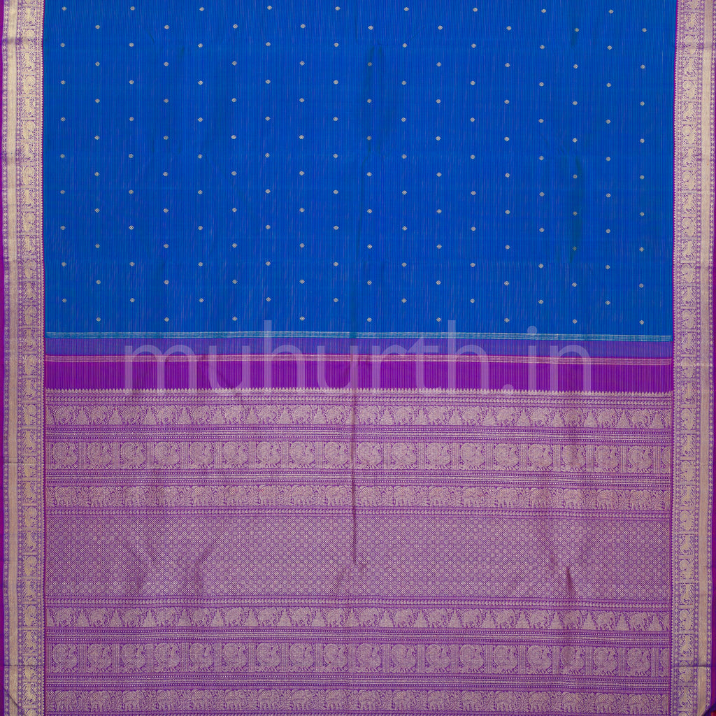 Peacock Blue Vaira Oosi Pure Zari Kanjivaram Silk Saree with Magenta