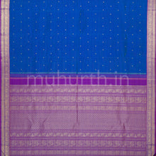 Load image into Gallery viewer, Peacock Blue Vaira Oosi Pure Zari Kanjivaram Silk Saree with Magenta
