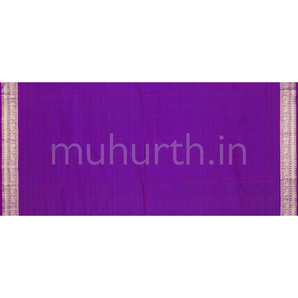 Peacock Blue Vaira Oosi Pure Zari Kanjivaram Silk Saree with Magenta