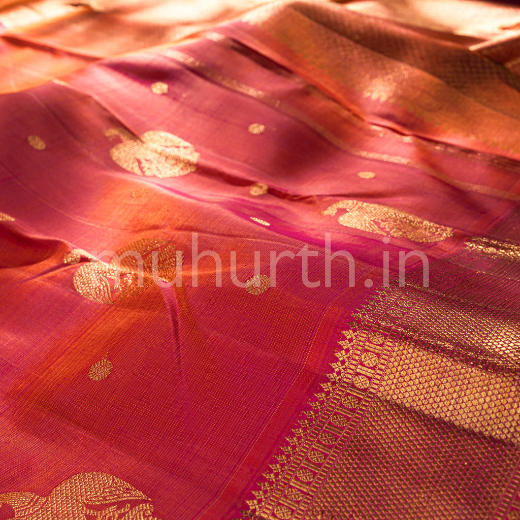 Orange Shot Rose Ekandam Kanjivaram Silk Saree