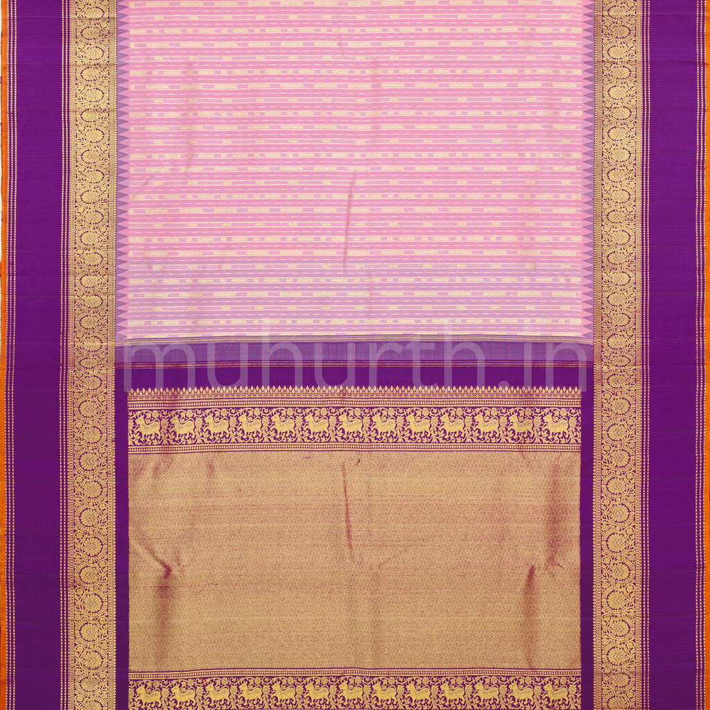 Light Pink Pure Kanjivaram Silk Saree with Meenakshi