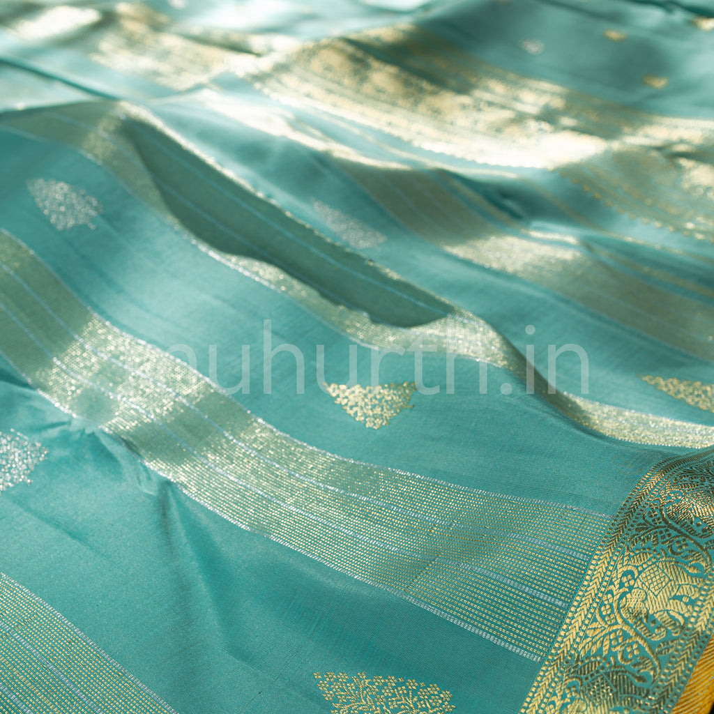 Powder Blue Kanjivaram Silk Saree with Mustard