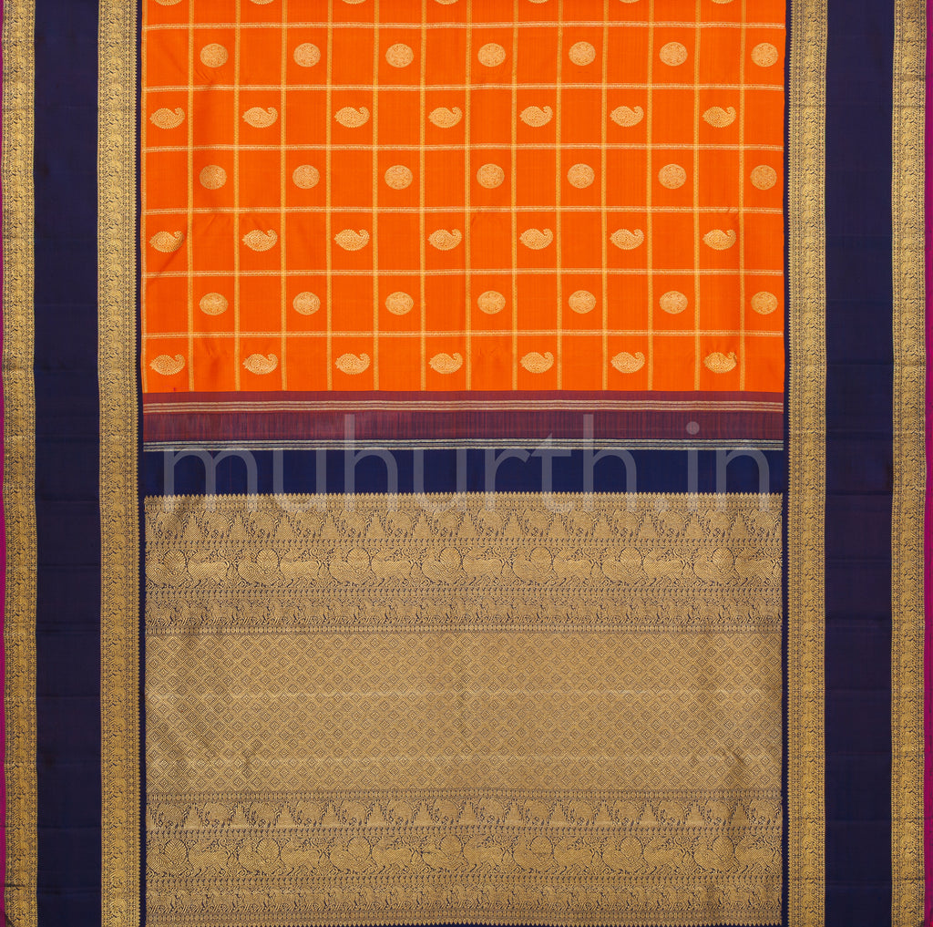 Orange Pure Zari Kanjivaram Silk Saree with Vijaya