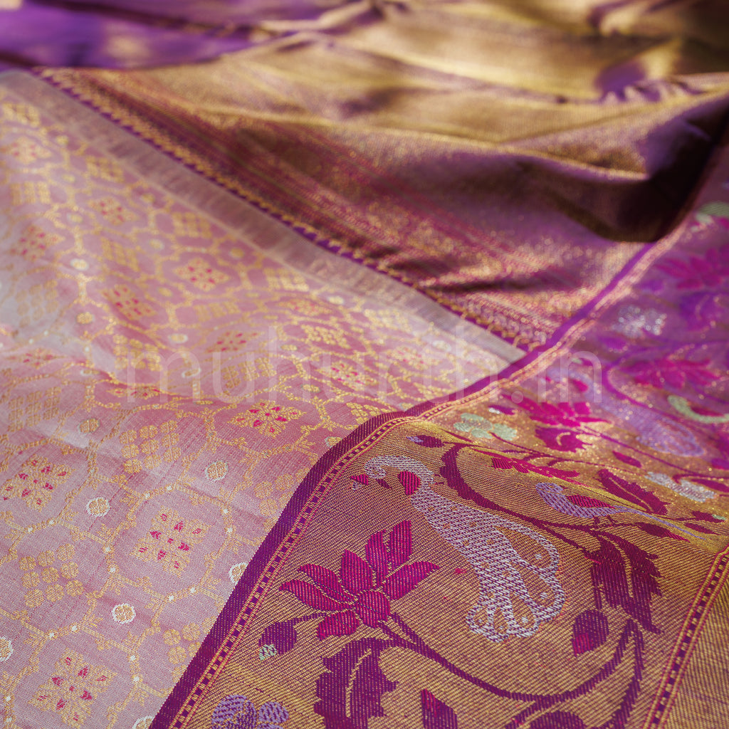 Pastel Pink Pure Kanjivaram Silk Saree with Meenakshi