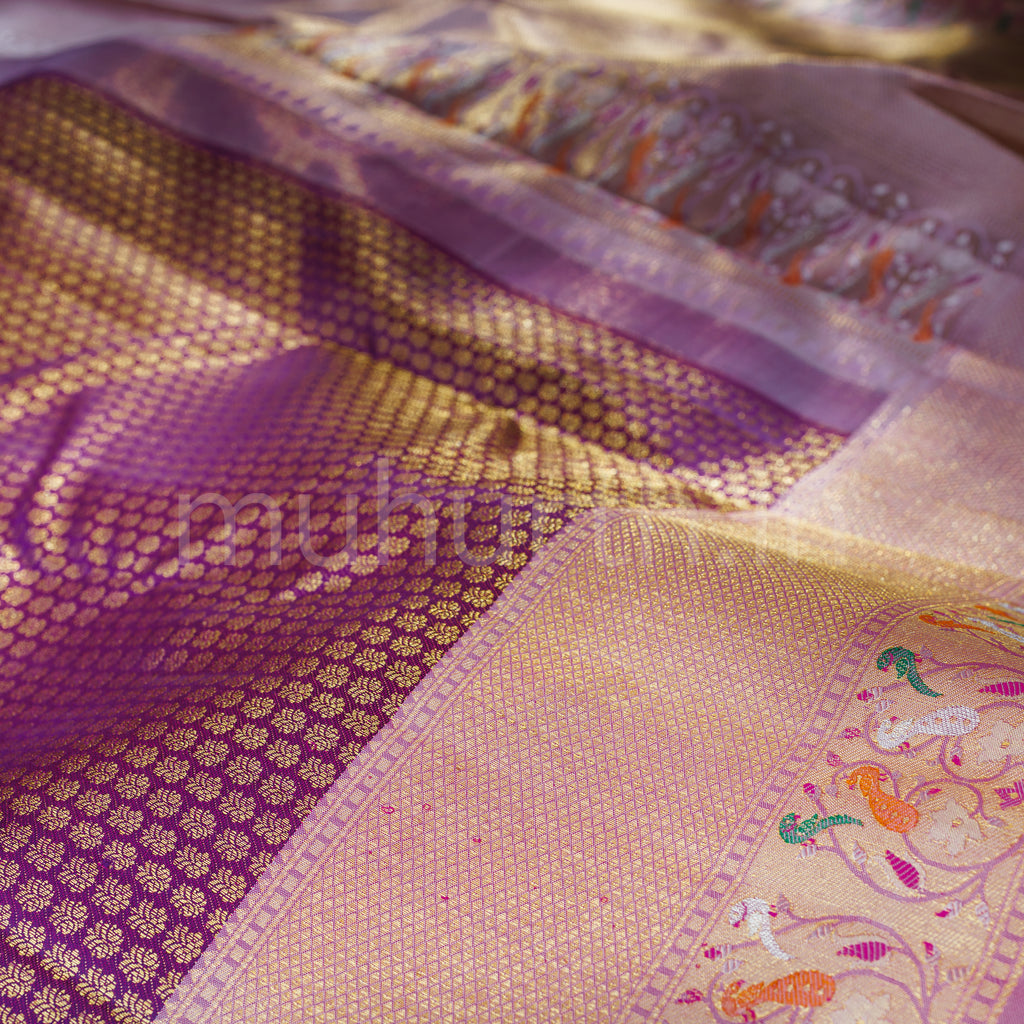 Magenta Meenakari Pure Kanjivaram Silk Saree with Pink