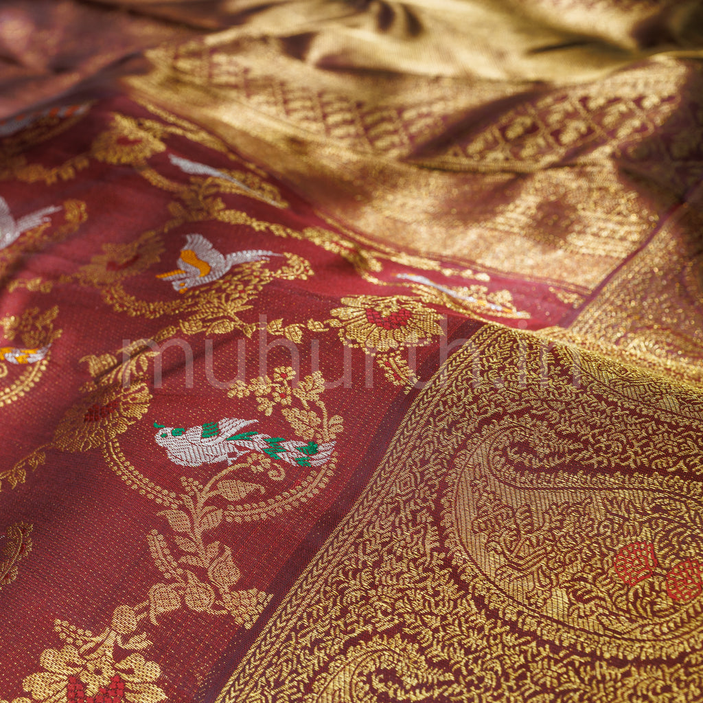 Brown Meenakari Pure Kanjivaram Silk Saree