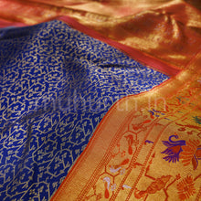 Load image into Gallery viewer, Violet Pure Kanjivaram Silk Saree with Bright Red