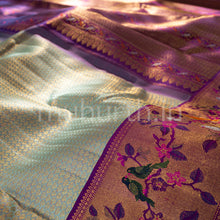 Load image into Gallery viewer, Sage Green Meenakari Kanjivaram Silk Saree with Magenta