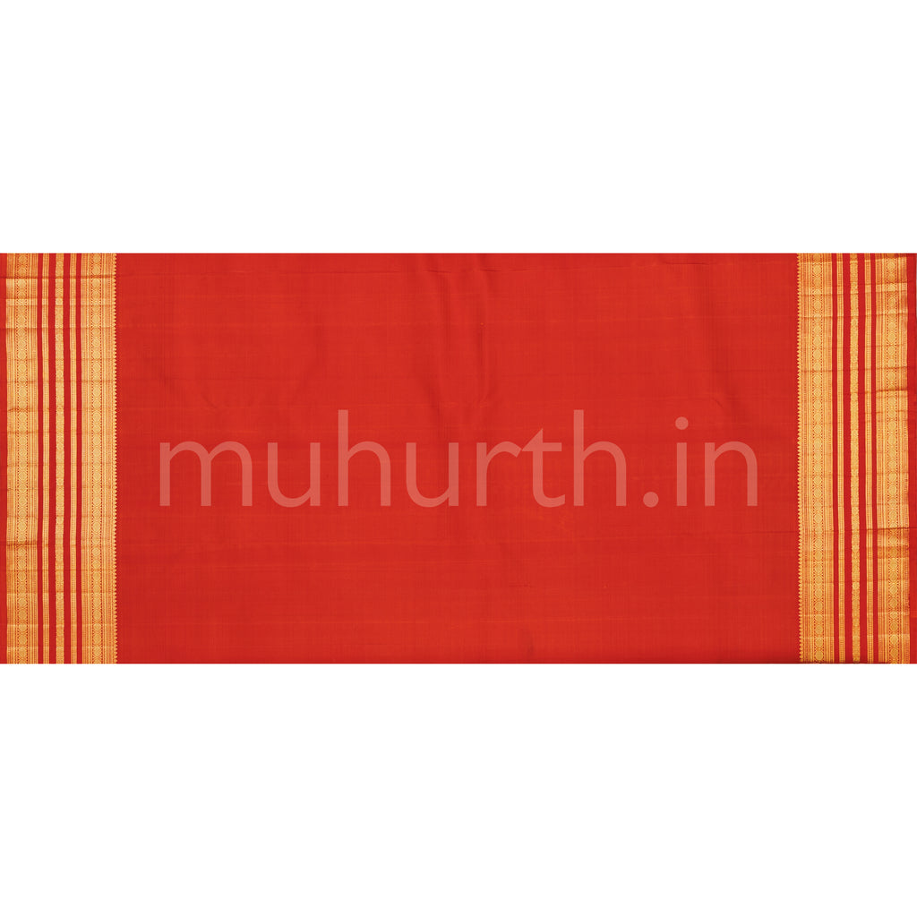 Brown Pure Zari Kanjivaram Silk Saree with Orange Red