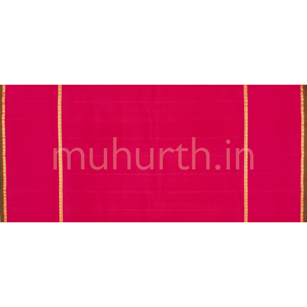 Green Pure Zari Kanjivaram Silk Saree with Rose Red