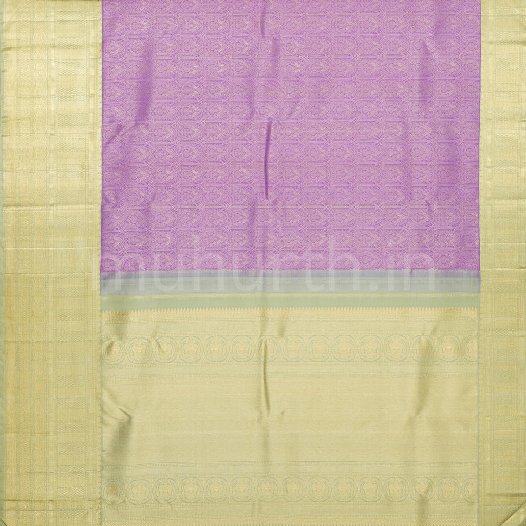 Lavender Pure Kanjivaram Silk Saree with Light Elaichi