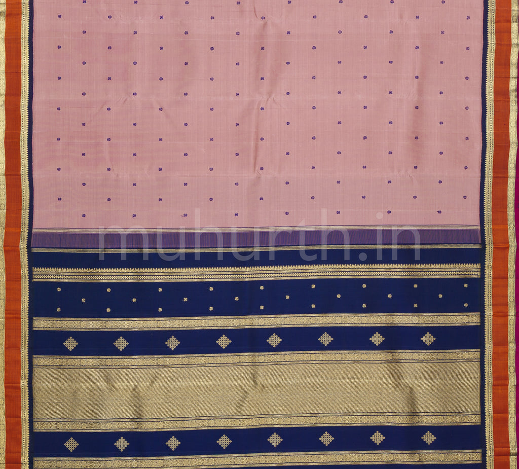 Onion Pink Pure Zari Kanjivaram Silk Saree with Vijaya