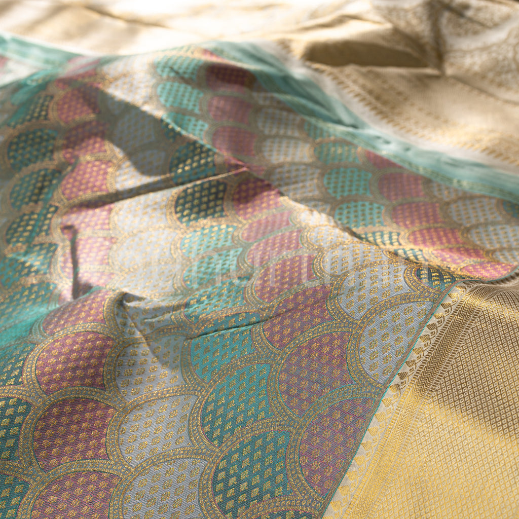 Pastel Multi-Colour Kanjivaram Silk Saree with Off-White