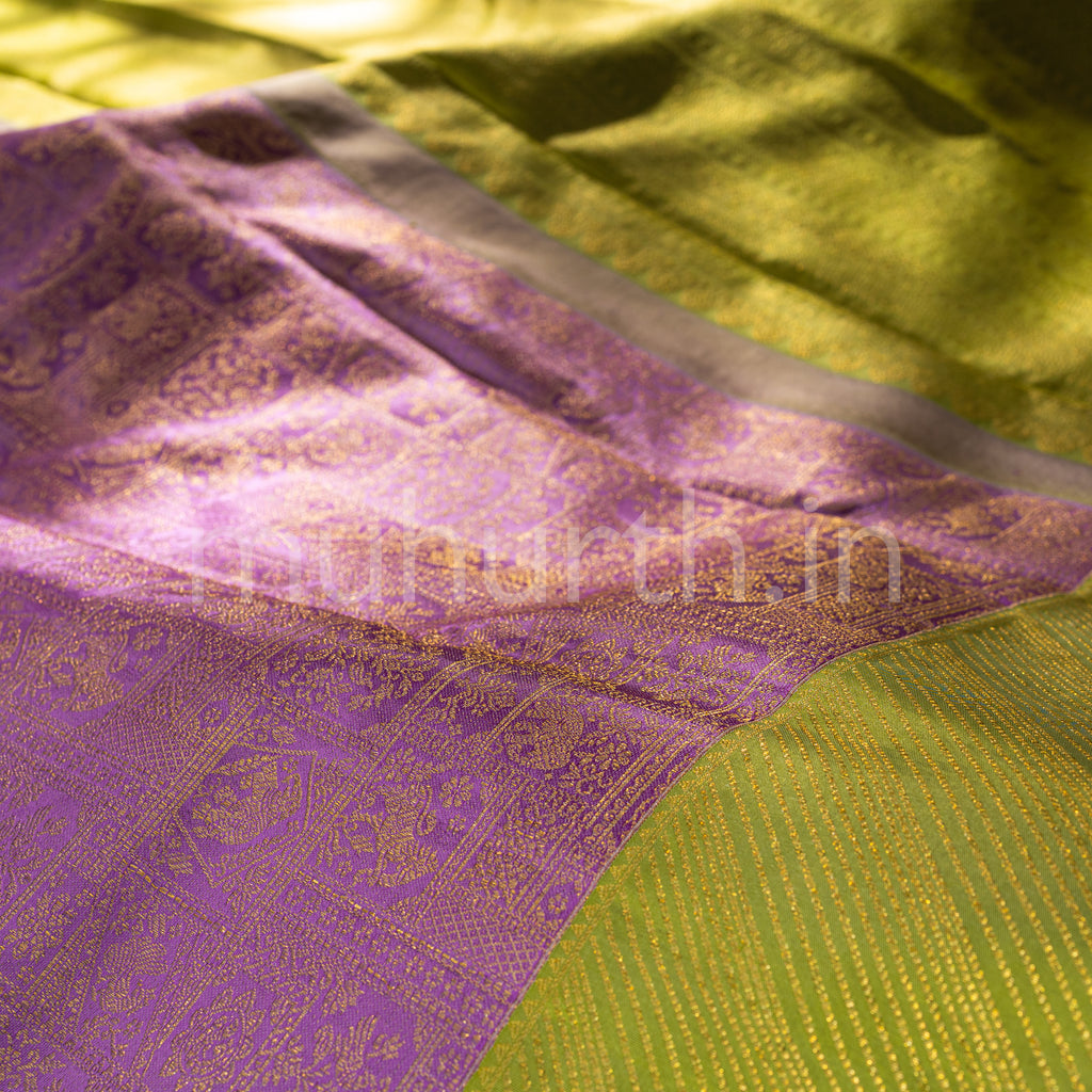 Lilac Kanjivaram Silk Saree with Tiratchai Green