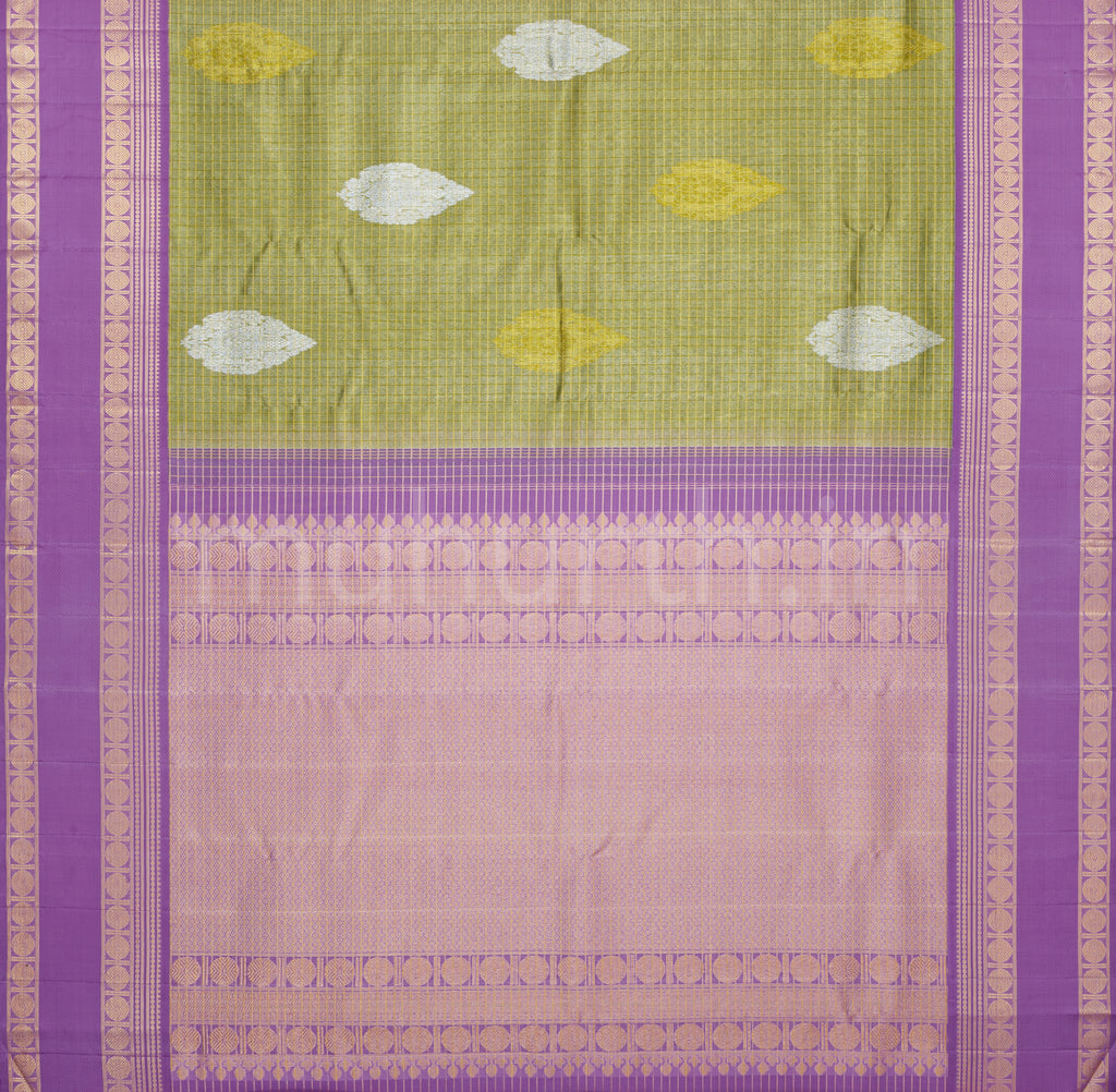 Elaichi Pure Oraganza Tissue Kanjivaram Silk Saree with Lavender