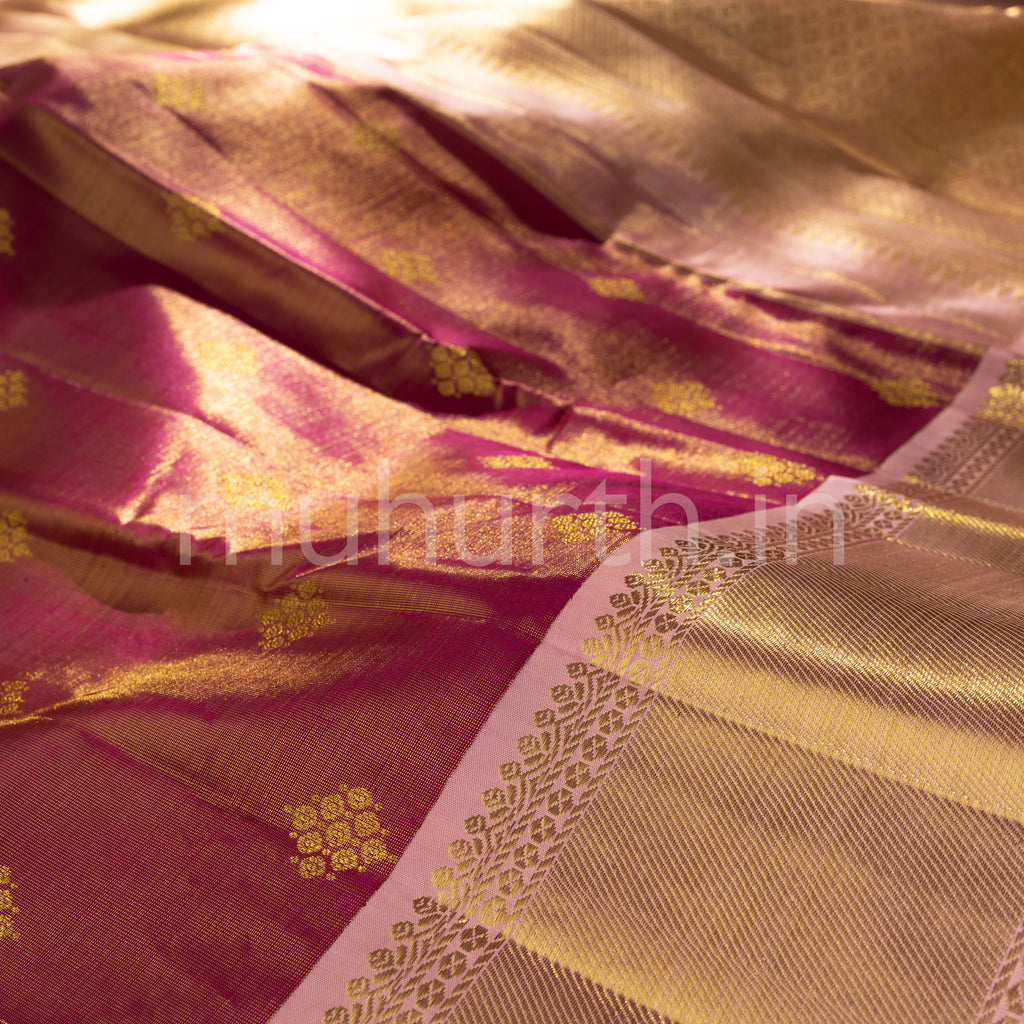 Red Vaira-Oosi Kanjivaram Silk Saree with Light Pink