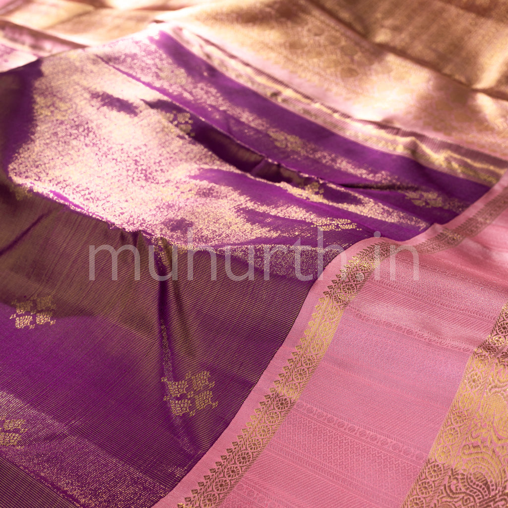 Magenta Vaira-Oosi Kanjivaram Silk Saree with Pink