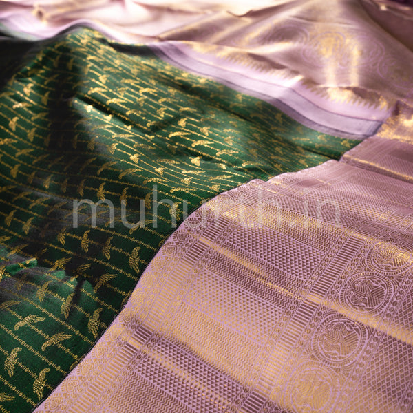 Dark Green Kanjivaram Silk Saree with Pink