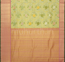 Load image into Gallery viewer, Pistachio Luxury Tissue Pure Kanjivaram Silk Saree with Pink
