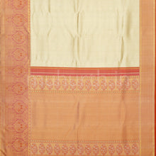 Load image into Gallery viewer, Tussar White Half Tissue Pure Kanjivaram Silk Saree with Peach