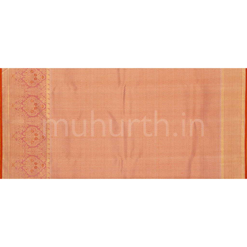 Tussar White Half Tissue Pure Kanjivaram Silk Saree with Peach