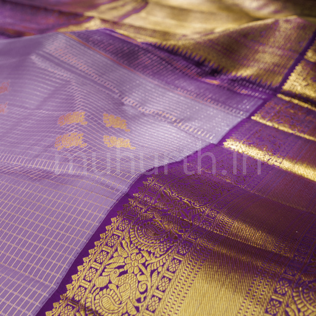 Lavender Pure Kanjivaram Silk Saree with Meenakshi Violet