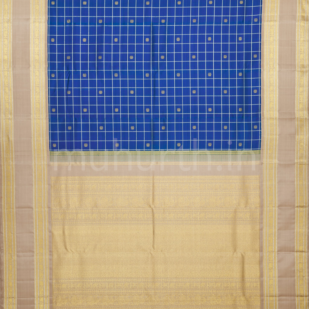 Peacock Blue Veldhari Pure Zari Kanjivaram Silk Saree with Faun
