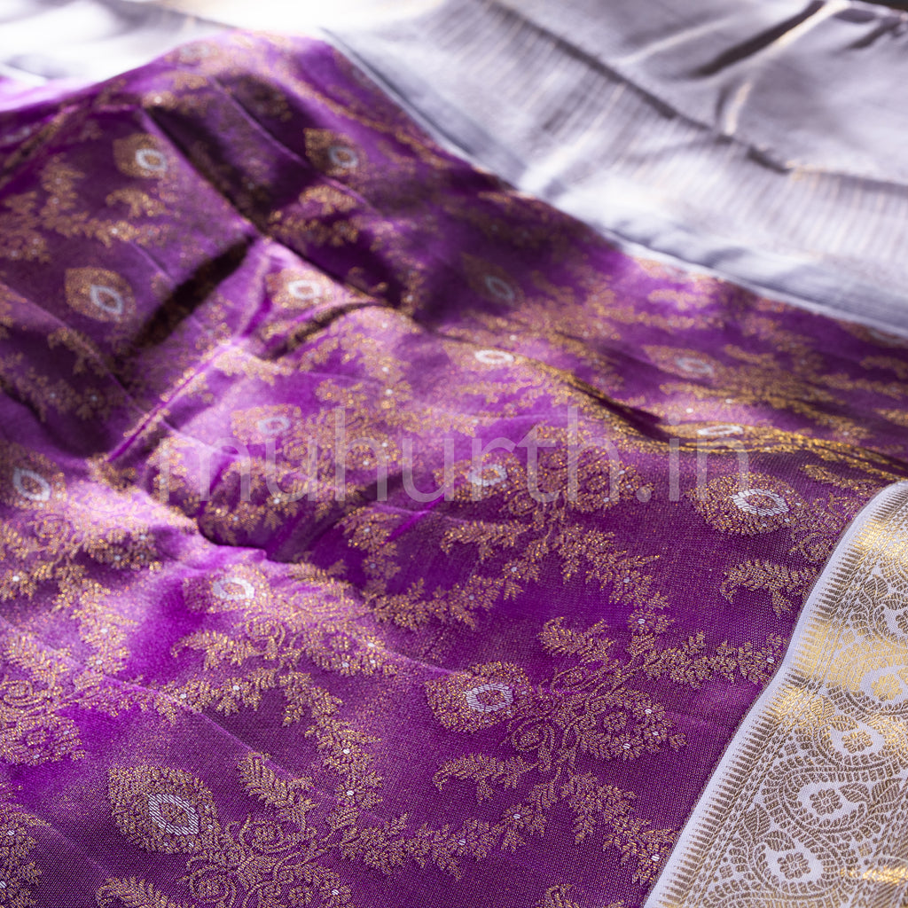 Magenta Kanjivaram Silk Saree with Lavender