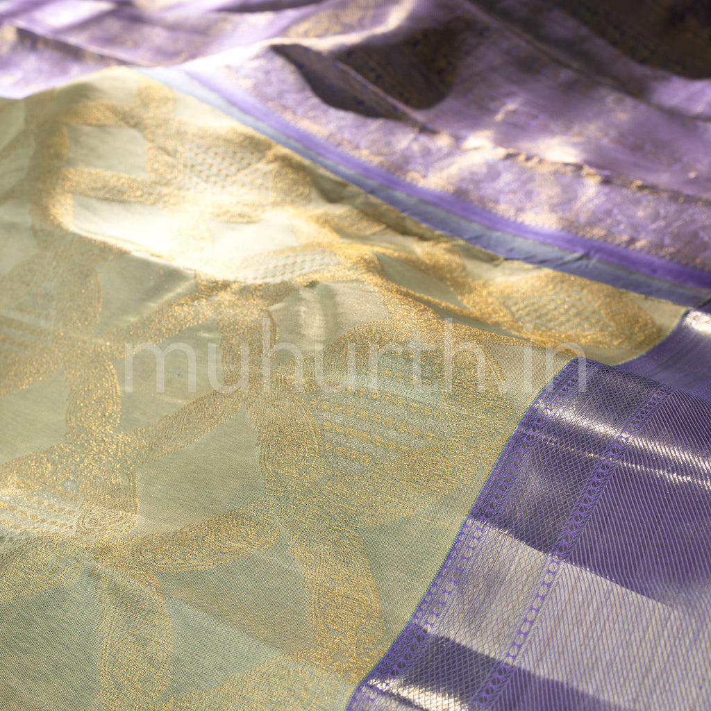 Light Elaichi Kanjivaram Silk Saree with Lavender