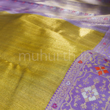 Load image into Gallery viewer, Light Elaichi Tissue Organza Pure Kanjivaram Silk Saree with Lavender
