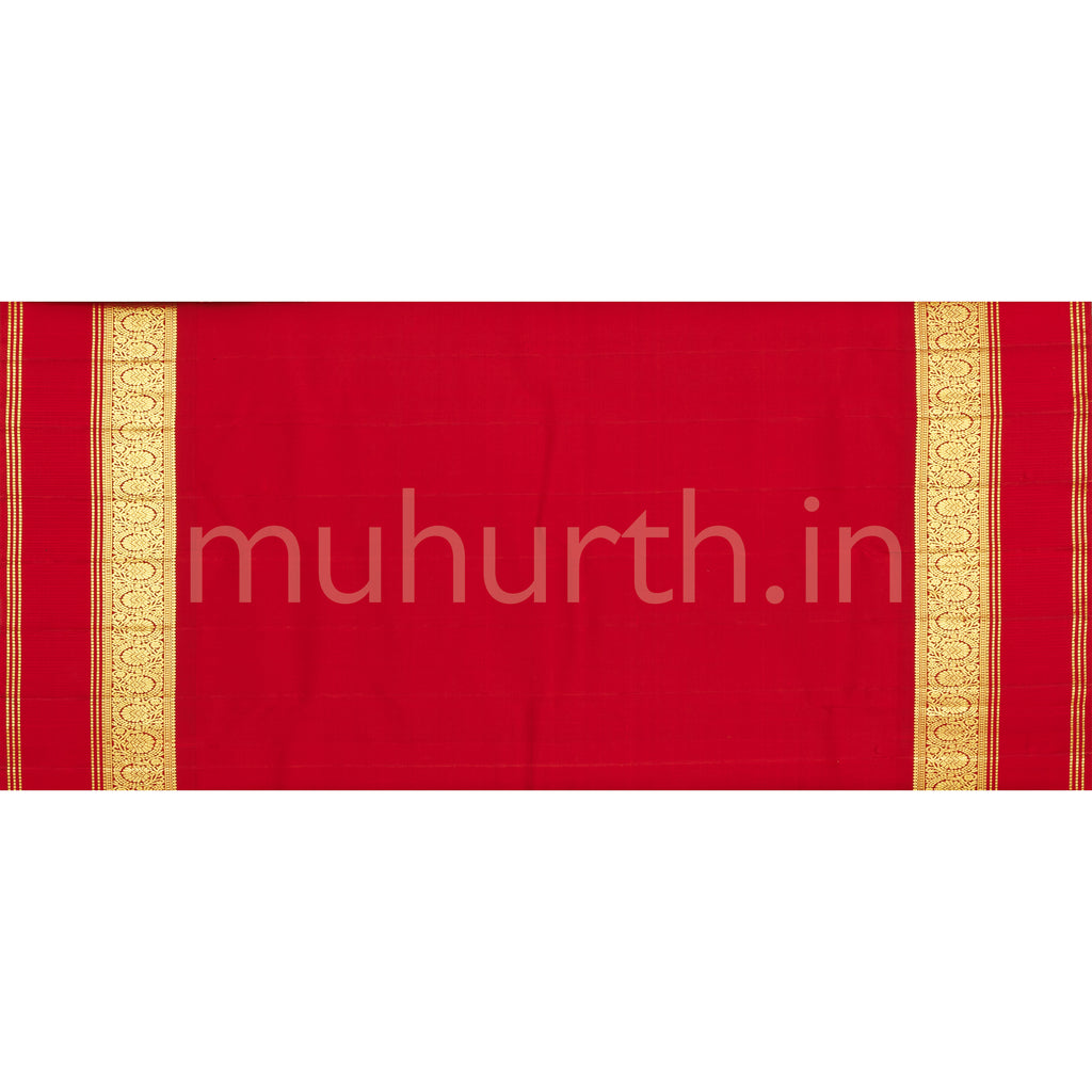Dark Green Pure Kanjivaram Silk Saree with Bright Red
