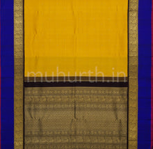Load image into Gallery viewer, Golden Mustard Pure Zari Kanjivaram Silk Saree with Pakku and Violet