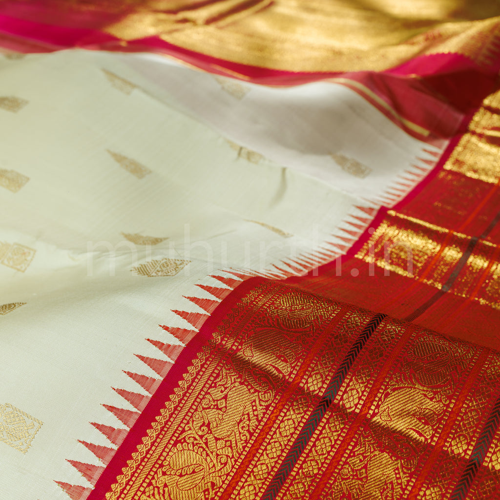 Sandal Pure Zari Kanjivaram Silk Saree with Rose Orange