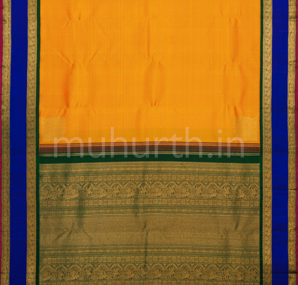 Mango Yellow Pure Zari Kanjivaram Silk Saree with Violet