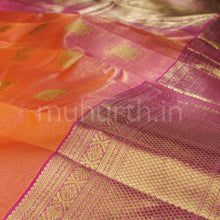 Load image into Gallery viewer, Salmon Orange Vaira Oosi Pure Kanjivaram Silk Saree with Pink