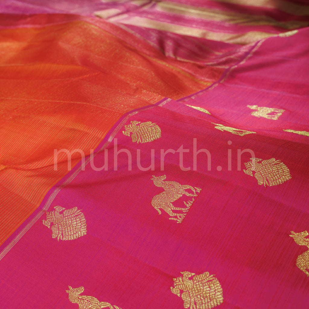Orange Kanjivaram Silk Saree with Rose