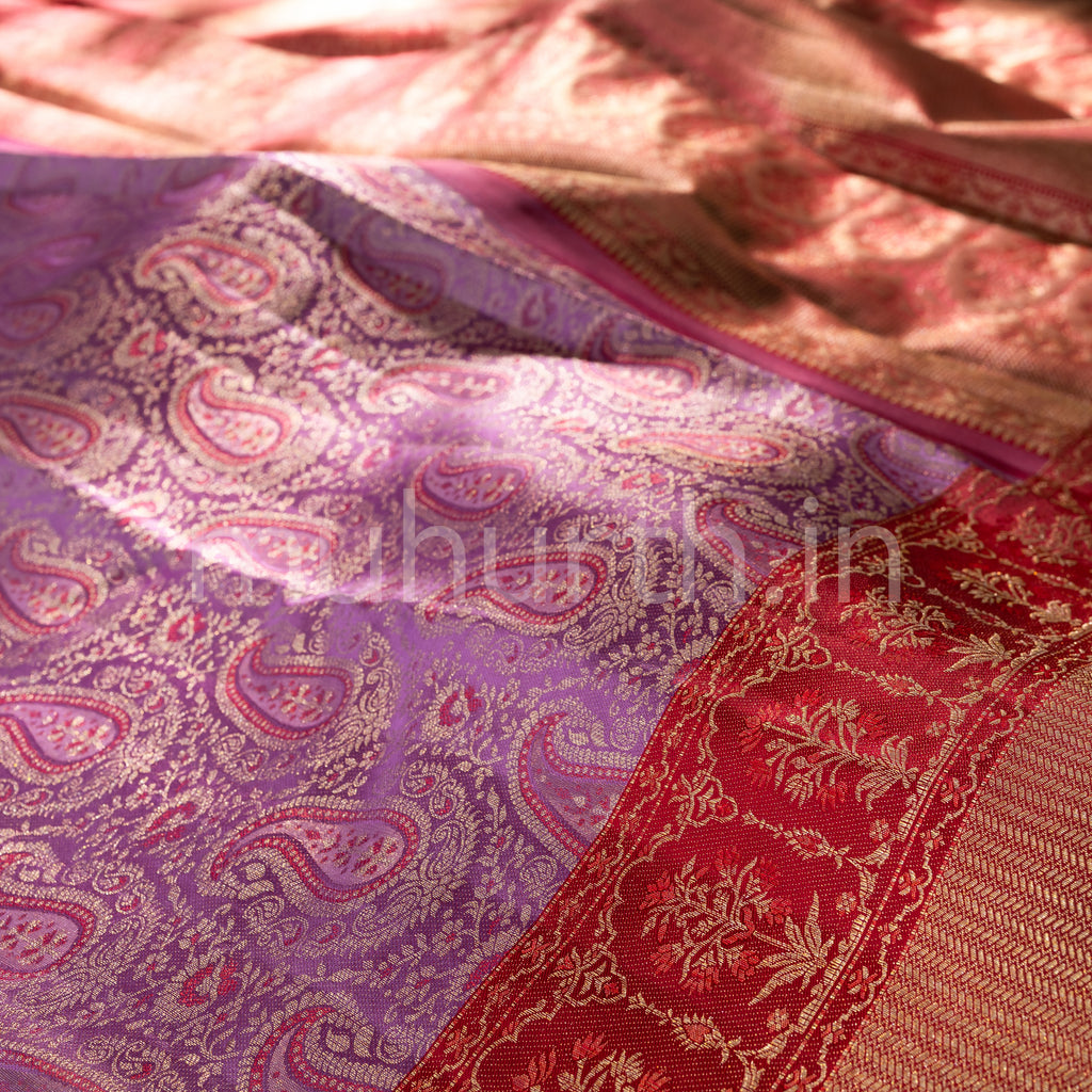 Lilac Kanjivaram Silk Saree with Maroon