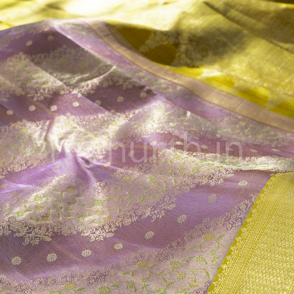 Lavender Kanjivaram Silk Saree with Golden Mustard