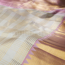 Load image into Gallery viewer, Off - White Veldhari Pure Kanjivaram Silk Saree with Pink