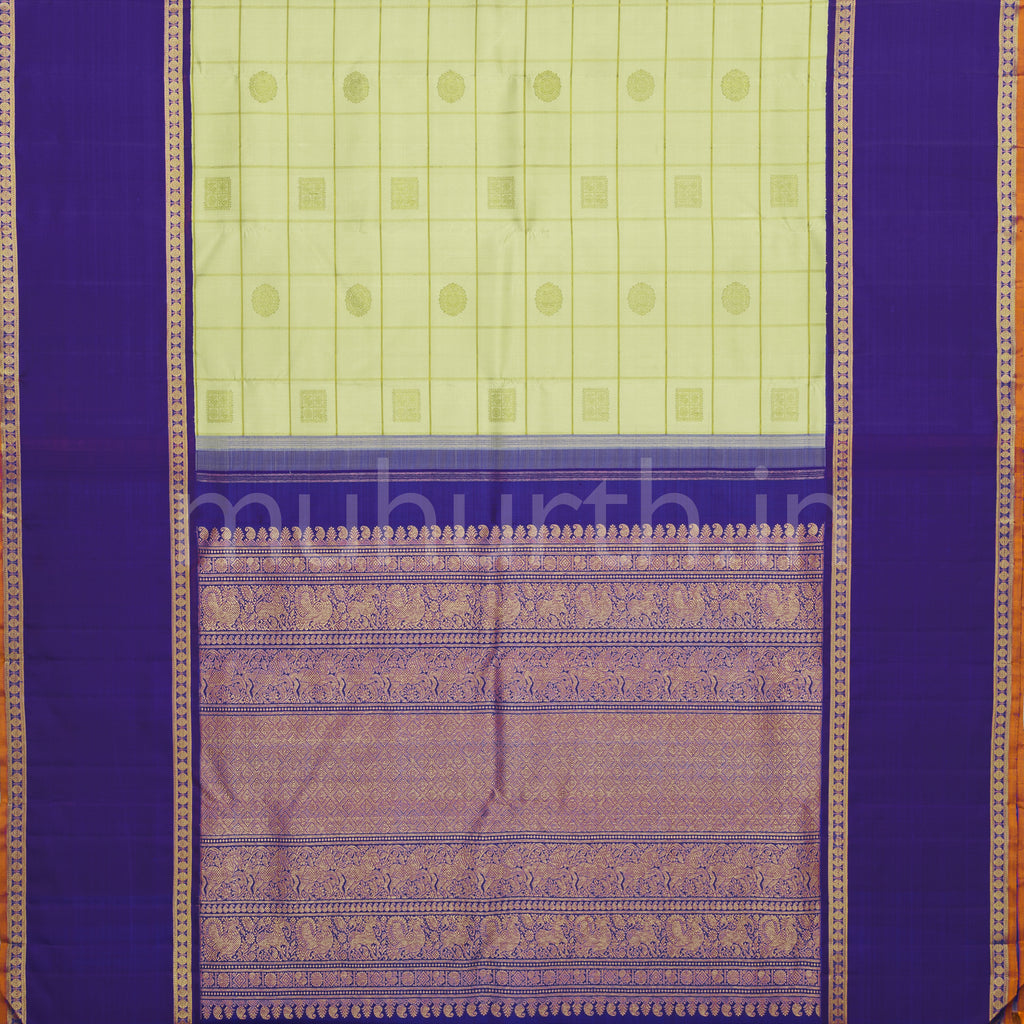 Light Elaichi Pure Zari Kanjivaram Silk Saree with Meenakshi