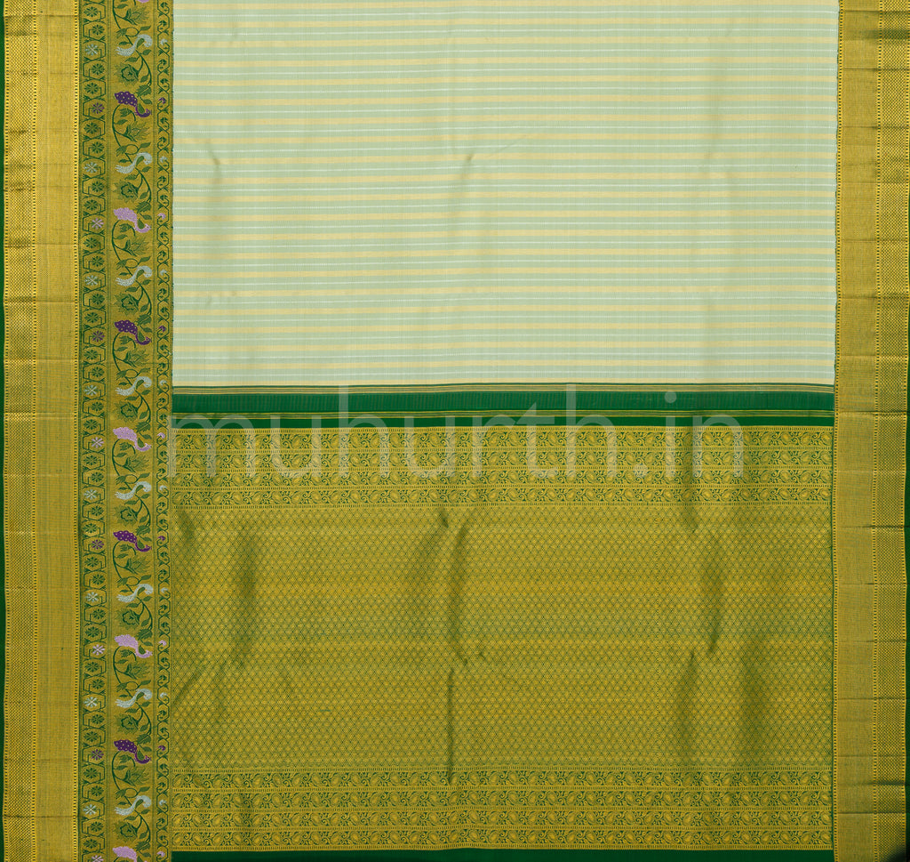 Light Elaichi Pure Kanjivaram Silk Saree with Green