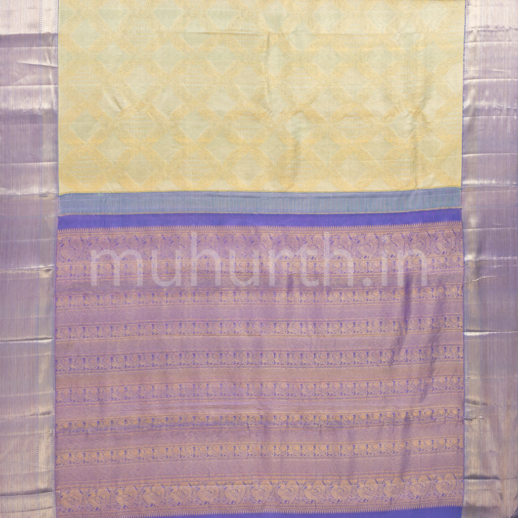 Light Elaichi Kanjivaram Silk Saree with Lavender