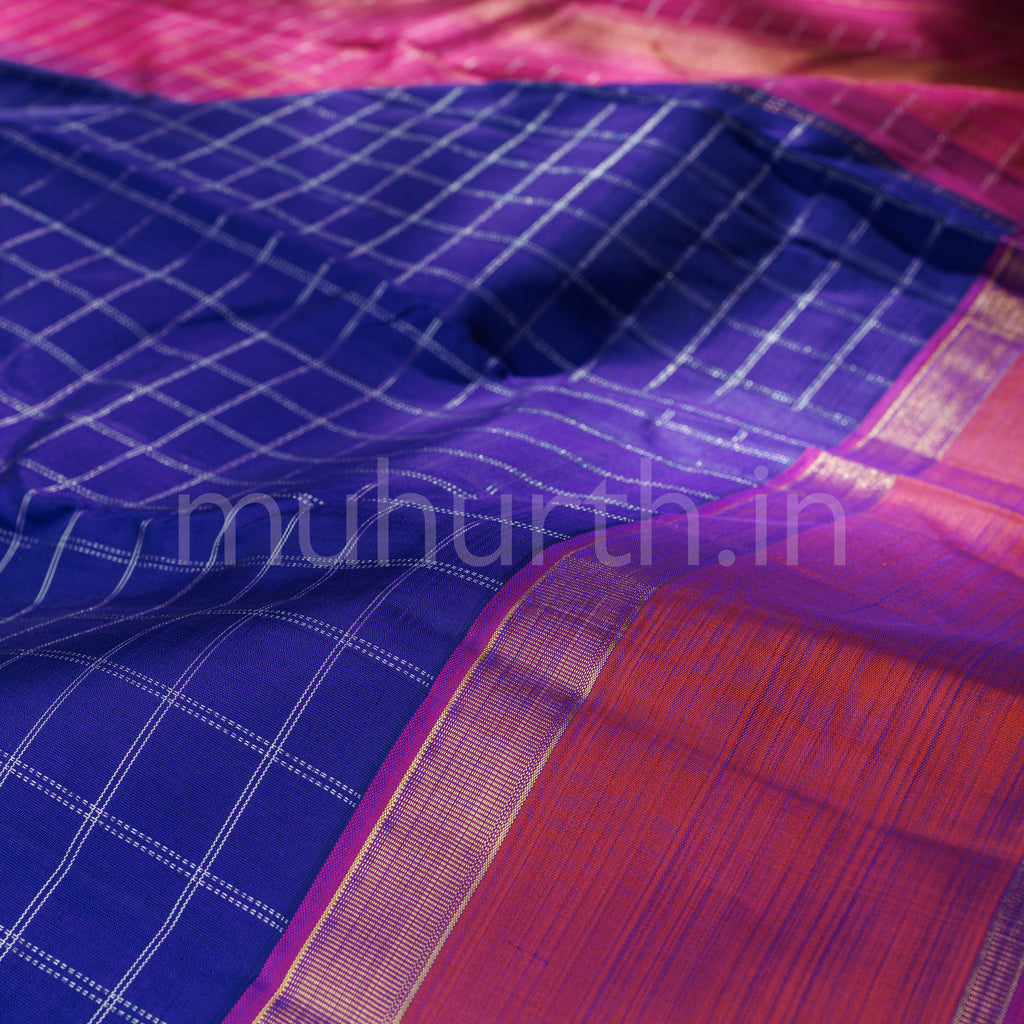 Violet Pure Kanjivaram Silk Saree with Magenta